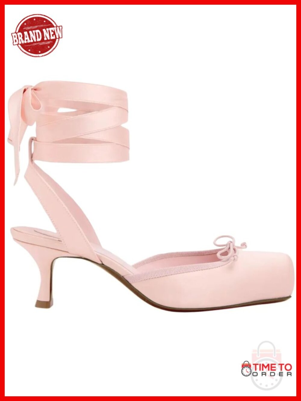 Satin Lace Up Ballet Pumps Kitten Heel Square Toe Slingback